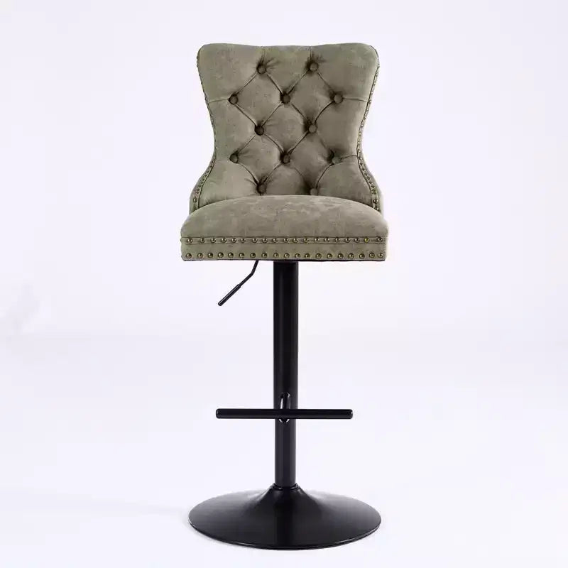 Homy Casa Lot de 2 tabourets de bar pivotants matelassés réglables avec repose-pieds et base en métal pour îlot de cuisine ou bar, vert olive