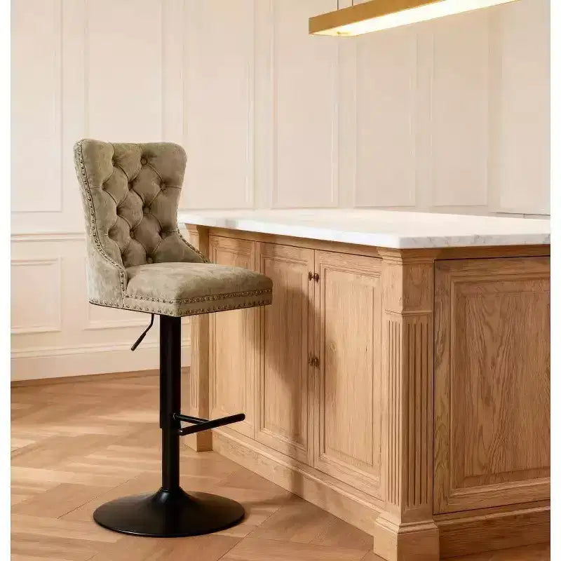 Homy Casa Lot de 2 tabourets de bar pivotants matelassés réglables avec repose-pieds et base en métal pour îlot de cuisine ou bar, vert olive