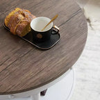 VINGLI 25,6" Noce Scuro Tavolino da Caffè Rotondo Bianco in Stile Rustico, Tavolino da Salotto Rotondo a 2 Livelli con Ripiano per il Soggiorno