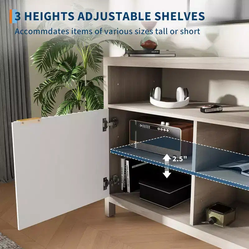 Mobile TV a doghe con vani portaoggetti, ripiani regolabili, porta TV in stile rustico, mobile multimediale sottile in legno per soggiorni, camere da letto e appartamenti