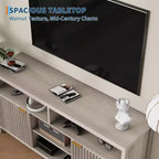 Mobile TV a doghe con vani portaoggetti, ripiani regolabili, porta TV in stile rustico, mobile multimediale sottile in legno per soggiorni, camere da letto e appartamenti