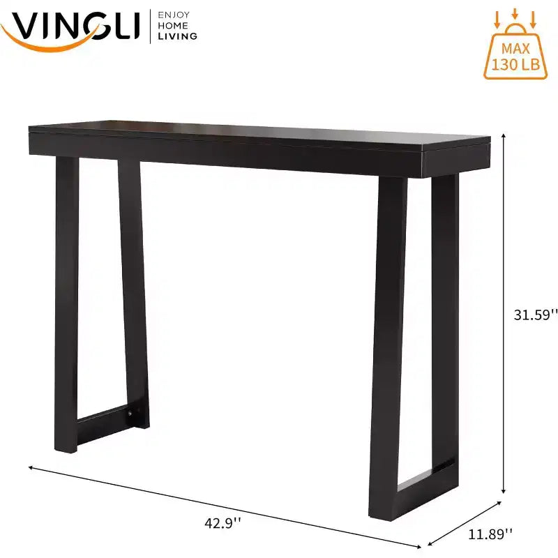 VINGLI Tavolo Consolle Nero 42.9, Tavolo da Ingresso in Legno Massello, Tavolo Stretto da Divano Dietro al Divano, Sottile, per Soggiorno, Corridoio