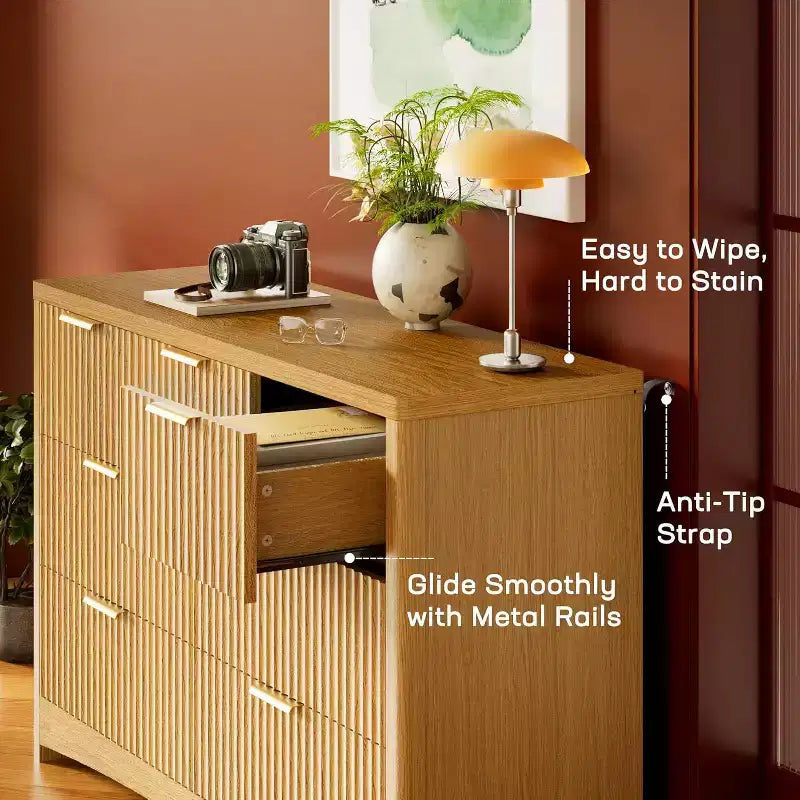 Cassettiera a 7 cassetti in legno con scorrimento fluido, soluzione di archiviazione moderna per camere da letto, soggiorni e corridoi