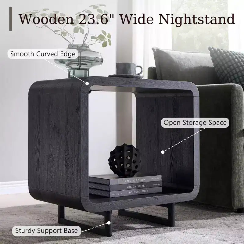 Table de chevet avec station de recharge, table de nuit en bois de 60 cm avec étagère ouverte, table d'appoint moderne pour salon et chambre à coucher
