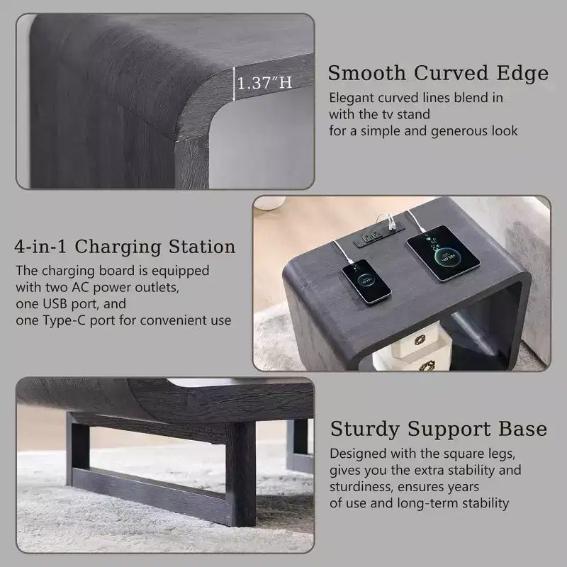 Table de chevet avec station de recharge, table de nuit en bois de 60 cm avec étagère ouverte, table d'appoint moderne pour salon et chambre à coucher
