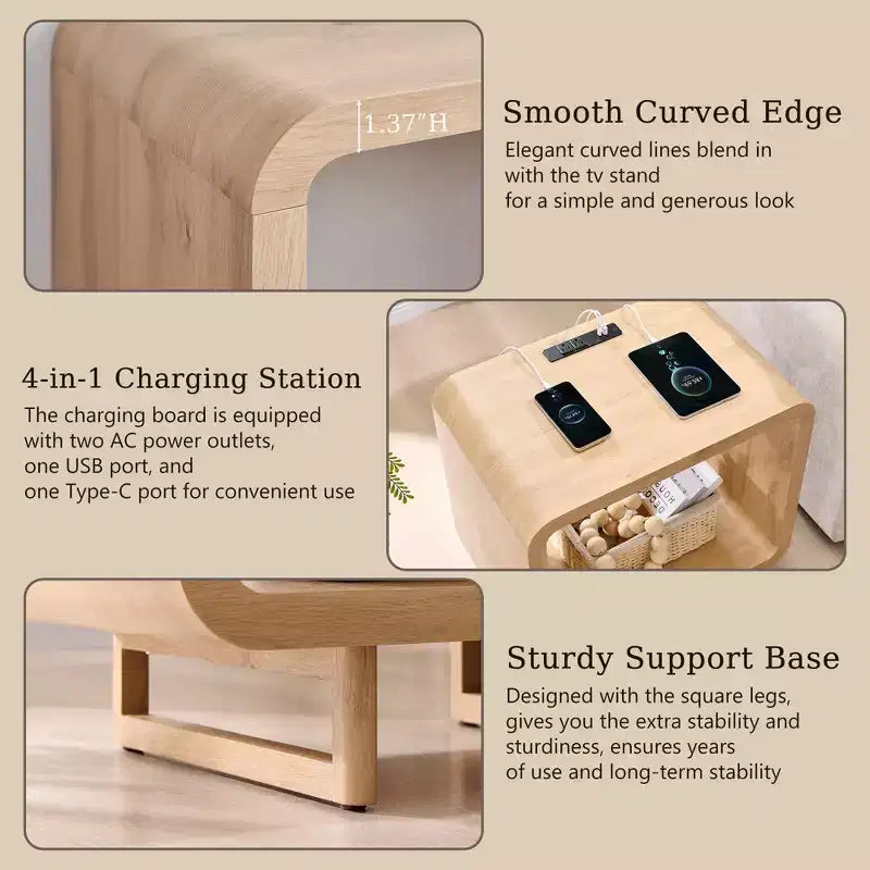 Table de chevet avec station de recharge, table de nuit en bois de 60 cm avec étagère ouverte, table d'appoint moderne pour salon et chambre à coucher