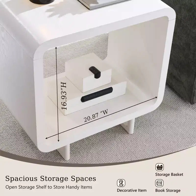Table de chevet avec station de recharge, table de nuit en bois de 60 cm avec étagère ouverte, table d'appoint moderne pour salon et chambre à coucher