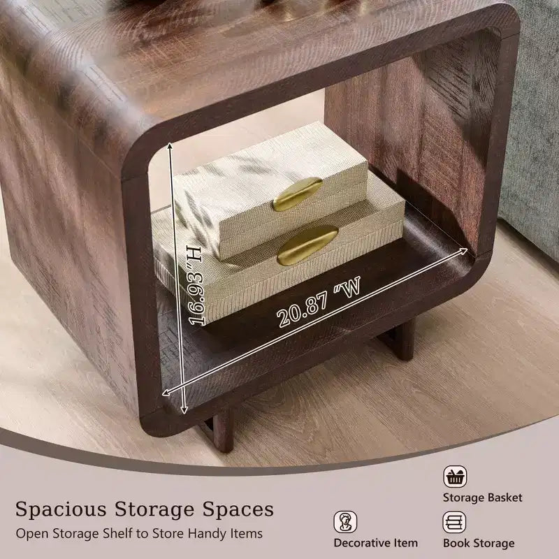 Table de chevet avec station de recharge, table de nuit en bois de 60 cm avec étagère ouverte, table d'appoint moderne pour salon et chambre à coucher