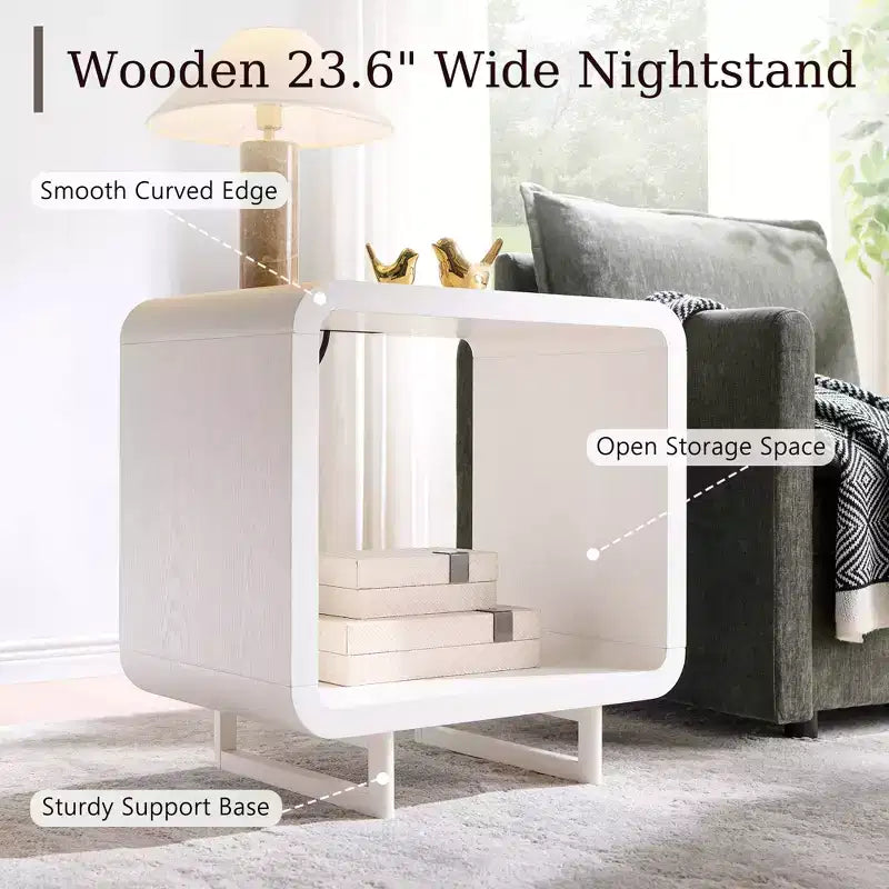 Table de chevet avec station de recharge, table de nuit en bois de 60 cm avec étagère ouverte, table d'appoint moderne pour salon et chambre à coucher