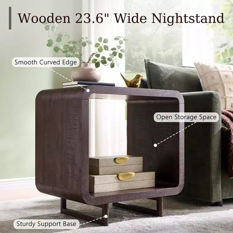 Table de chevet avec station de recharge, table de nuit en bois de 60 cm avec étagère ouverte, table d'appoint moderne pour salon et chambre à coucher