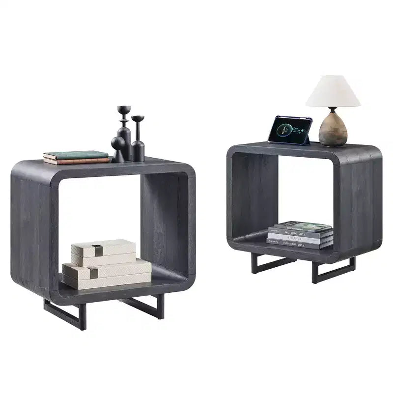 Table de chevet avec station de recharge, table de nuit en bois de 60 cm avec étagère ouverte, table d'appoint moderne pour salon et chambre à coucher