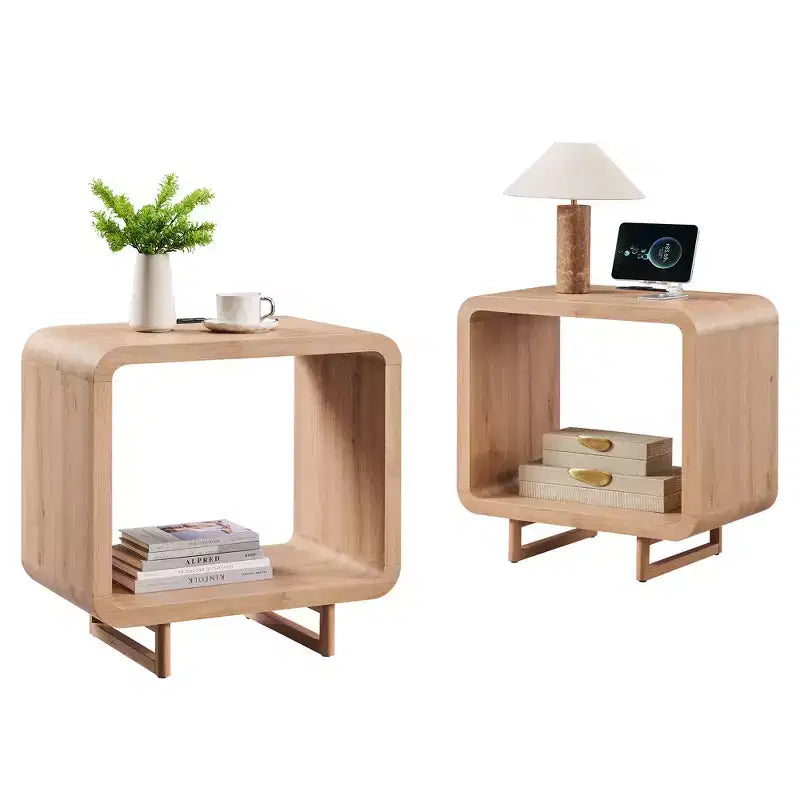 Table de chevet avec station de recharge, table de nuit en bois de 60 cm avec étagère ouverte, table d'appoint moderne pour salon et chambre à coucher