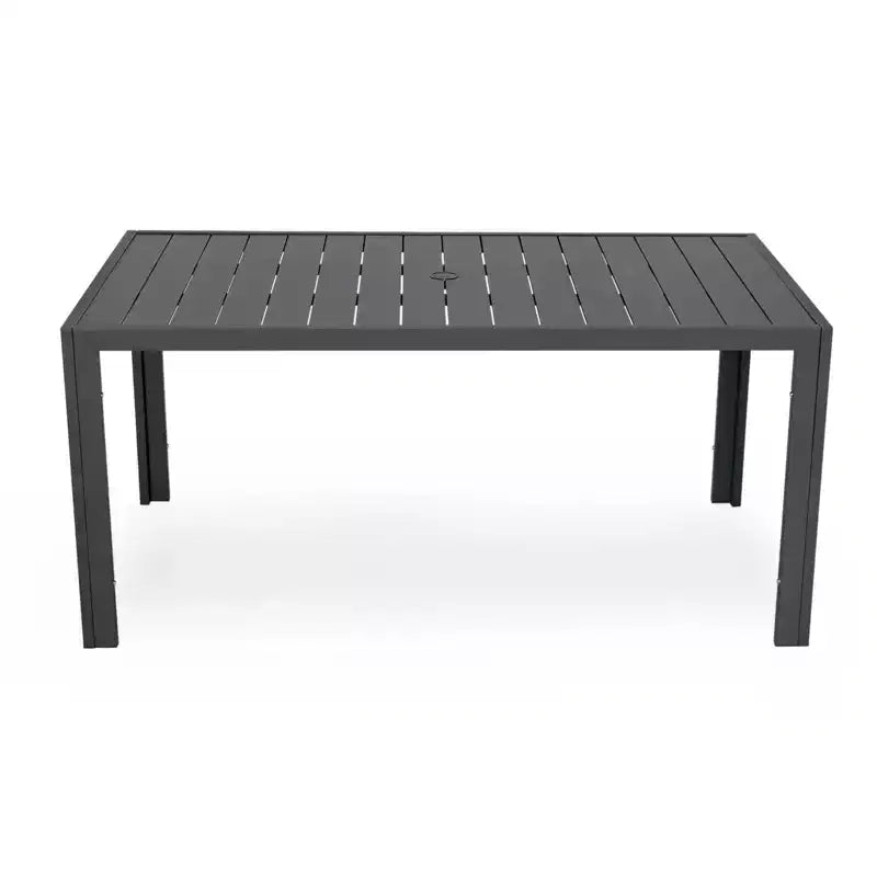 Ensemble de repas 7 pièces LesiureMod Chelsea - Table de salle à manger extérieure en aluminium avec trou pour parasol et chaises à accoudoirs avec coussin
