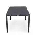 Ensemble de repas 7 pièces LesiureMod Chelsea - Table de salle à manger extérieure en aluminium avec trou pour parasol et chaises à accoudoirs avec coussin