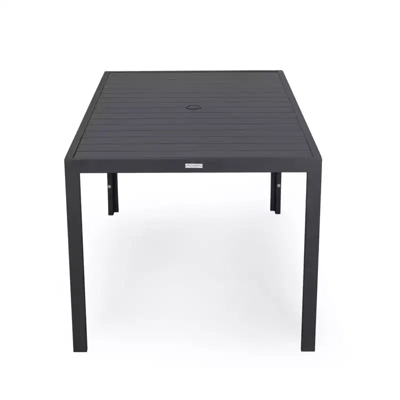 Ensemble de repas 7 pièces LesiureMod Chelsea - Table de salle à manger extérieure en aluminium avec trou pour parasol et chaises à accoudoirs avec coussin