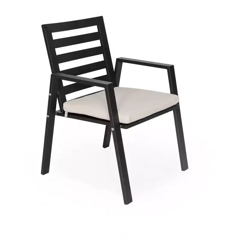 Ensemble de repas 7 pièces LesiureMod Chelsea - Table de salle à manger extérieure en aluminium avec trou pour parasol et chaises à accoudoirs avec coussin