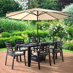 Ensemble de repas 7 pièces LesiureMod Chelsea - Table de salle à manger extérieure en aluminium avec trou pour parasol et chaises à accoudoirs avec coussin