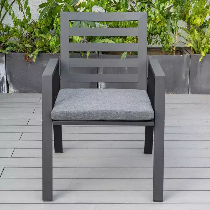 Ensemble de repas 7 pièces LesiureMod Chelsea - Table de salle à manger extérieure en aluminium avec trou pour parasol et chaises à accoudoirs avec coussin