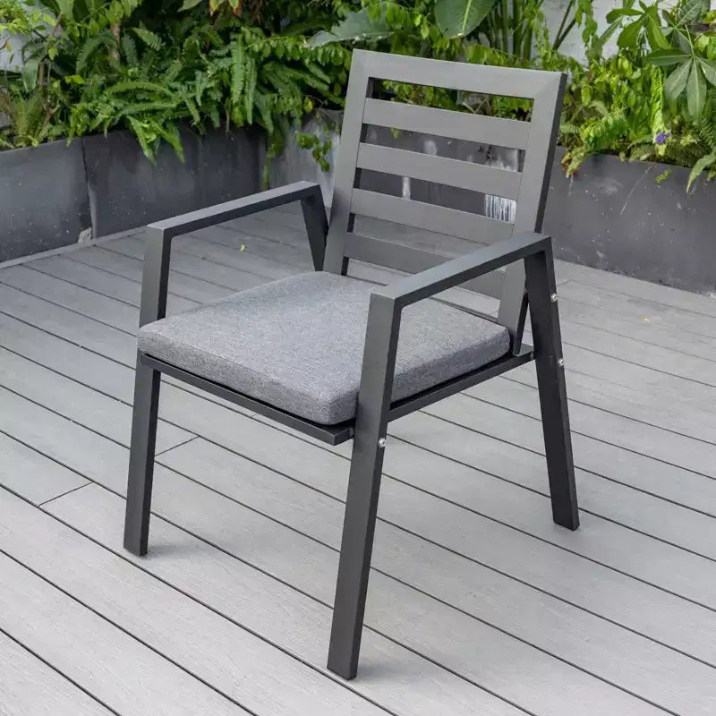 Ensemble de repas 7 pièces LesiureMod Chelsea - Table de salle à manger extérieure en aluminium avec trou pour parasol et chaises à accoudoirs avec coussin