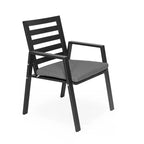 Ensemble de repas 7 pièces LesiureMod Chelsea - Table de salle à manger extérieure en aluminium avec trou pour parasol et chaises à accoudoirs avec coussin