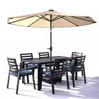 Ensemble de repas 7 pièces LesiureMod Chelsea - Table de salle à manger extérieure en aluminium avec trou pour parasol et chaises à accoudoirs avec coussin