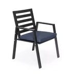 Ensemble de repas 7 pièces LesiureMod Chelsea - Table de salle à manger extérieure en aluminium avec trou pour parasol et chaises à accoudoirs avec coussin
