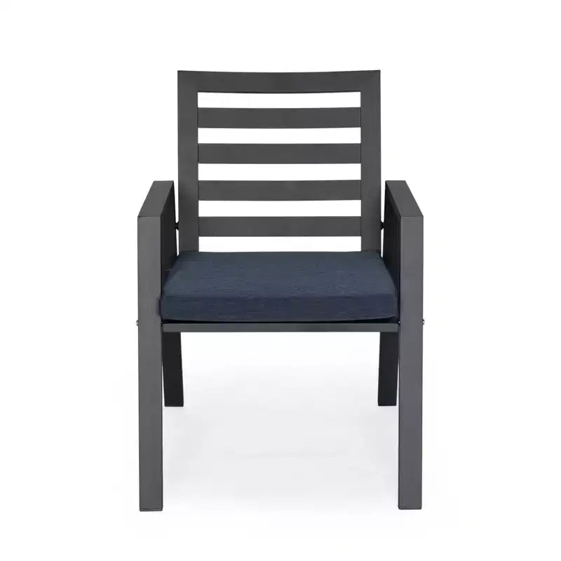 Ensemble de repas 7 pièces LesiureMod Chelsea - Table de salle à manger extérieure en aluminium avec trou pour parasol et chaises à accoudoirs avec coussin