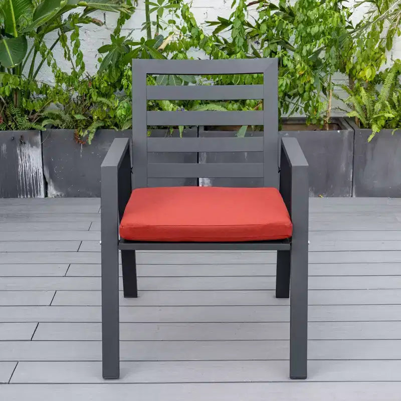 Ensemble de repas 7 pièces LesiureMod Chelsea - Table de salle à manger extérieure en aluminium avec trou pour parasol et chaises à accoudoirs avec coussin