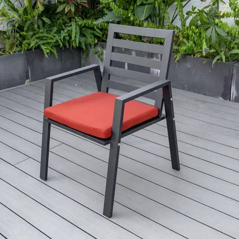Ensemble de repas 7 pièces LesiureMod Chelsea - Table de salle à manger extérieure en aluminium avec trou pour parasol et chaises à accoudoirs avec coussin
