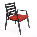 Ensemble de repas 7 pièces LesiureMod Chelsea - Table de salle à manger extérieure en aluminium avec trou pour parasol et chaises à accoudoirs avec coussin