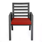 Ensemble de repas 7 pièces LesiureMod Chelsea - Table de salle à manger extérieure en aluminium avec trou pour parasol et chaises à accoudoirs avec coussin