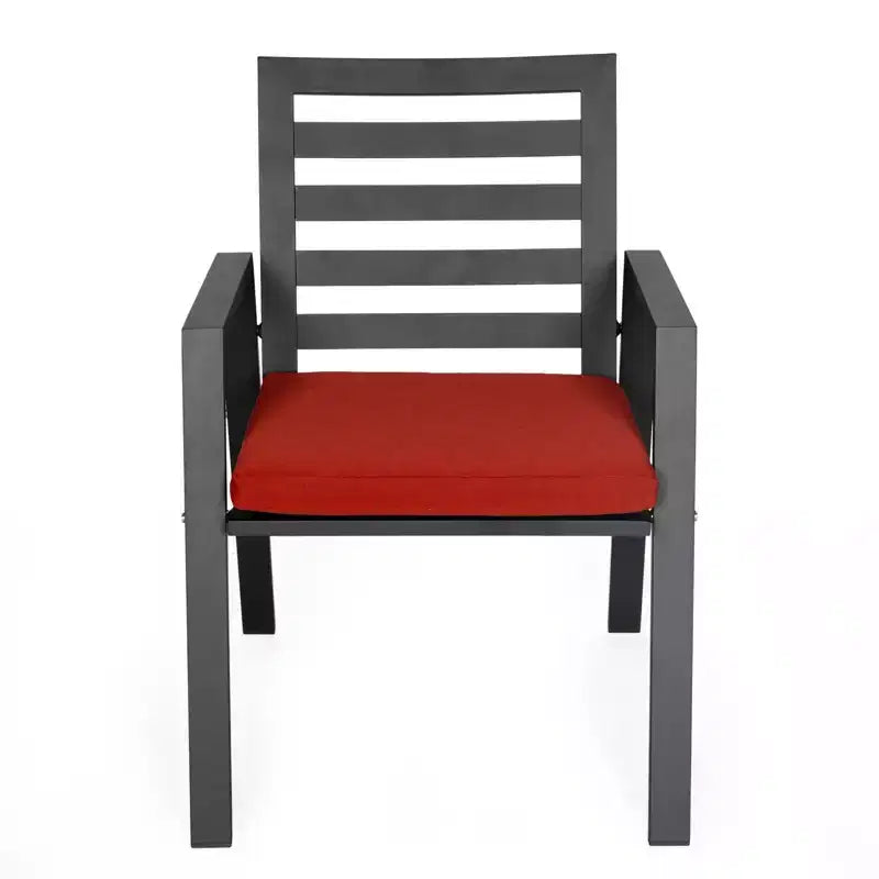 Ensemble de repas 7 pièces LesiureMod Chelsea - Table de salle à manger extérieure en aluminium avec trou pour parasol et chaises à accoudoirs avec coussin