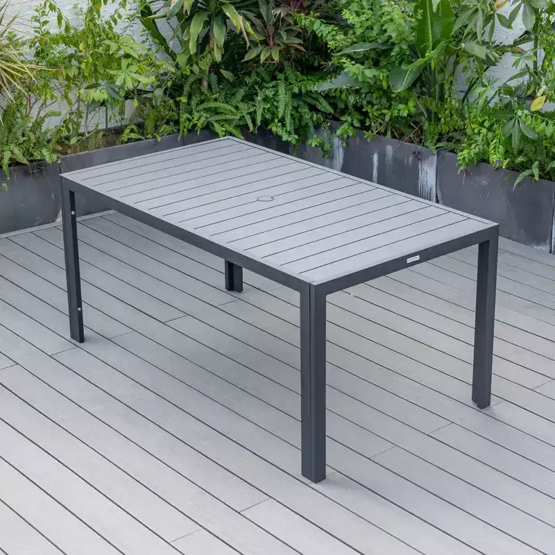 Ensemble de repas 7 pièces LesiureMod Chelsea - Table de salle à manger extérieure en aluminium avec trou pour parasol et chaises à accoudoirs avec coussin