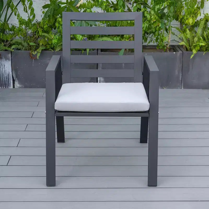 Ensemble de repas 7 pièces LesiureMod Chelsea - Table de salle à manger extérieure en aluminium avec trou pour parasol et chaises à accoudoirs avec coussin