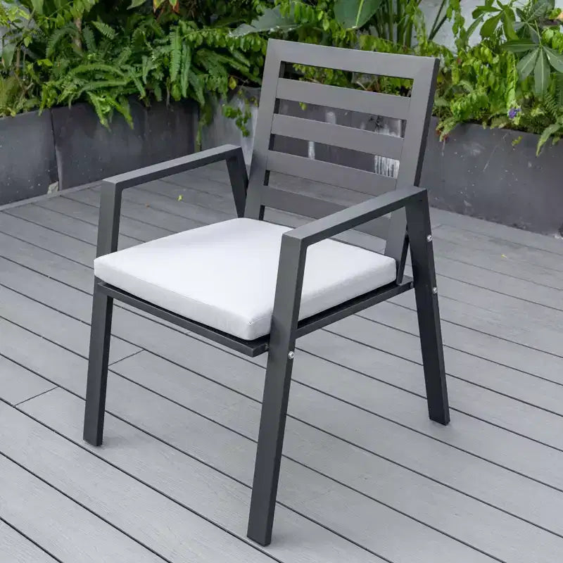 Ensemble de repas 7 pièces LesiureMod Chelsea - Table de salle à manger extérieure en aluminium avec trou pour parasol et chaises à accoudoirs avec coussin