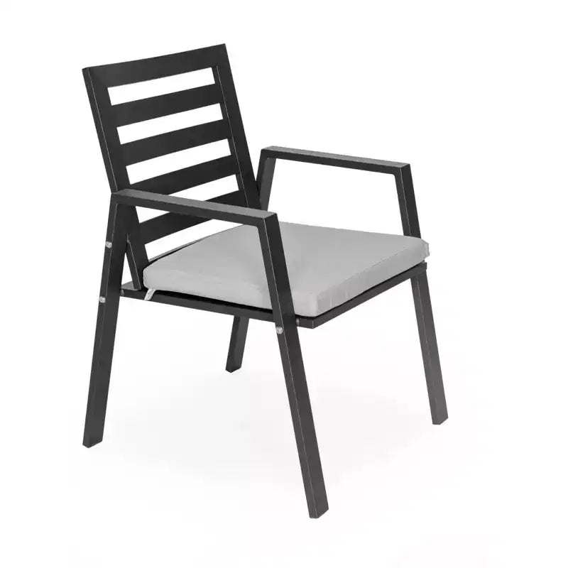 Ensemble de repas 7 pièces LesiureMod Chelsea - Table de salle à manger extérieure en aluminium avec trou pour parasol et chaises à accoudoirs avec coussin