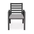 Ensemble de repas 7 pièces LesiureMod Chelsea - Table de salle à manger extérieure en aluminium avec trou pour parasol et chaises à accoudoirs avec coussin