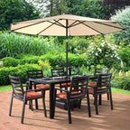 Ensemble de repas 7 pièces LesiureMod Chelsea - Table de salle à manger extérieure en aluminium avec trou pour parasol et chaises à accoudoirs avec coussin