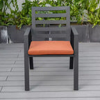 Ensemble de repas 7 pièces LesiureMod Chelsea - Table de salle à manger extérieure en aluminium avec trou pour parasol et chaises à accoudoirs avec coussin