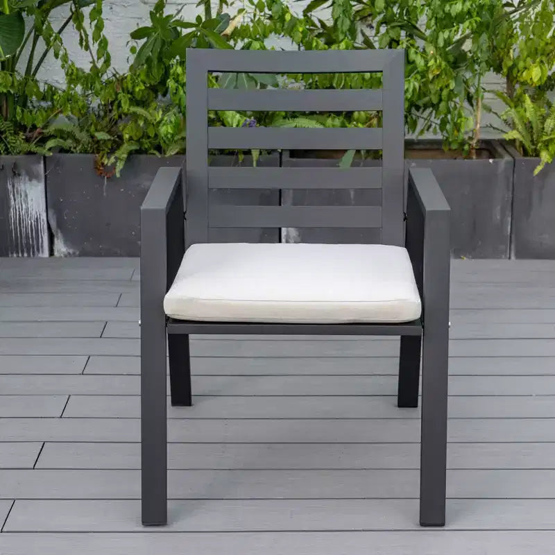 Ensemble de repas 7 pièces LesiureMod Chelsea - Table de salle à manger extérieure en aluminium avec trou pour parasol et chaises à accoudoirs avec coussin