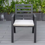 Ensemble de repas 7 pièces LesiureMod Chelsea - Table de salle à manger extérieure en aluminium avec trou pour parasol et chaises à accoudoirs avec coussin