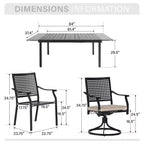 Captiva Designs Tavolo da pranzo rettangolare espandibile con piano a doghe in acciaio e 6 eleganti sedie in metallo con schienale, 7 pezzi per patio