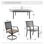 Captiva Designs Tavolo da pranzo rettangolare espandibile con piano a doghe in acciaio e 6 eleganti sedie in metallo con schienale, 7 pezzi per patio