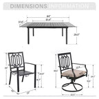 Captiva Designs Tavolo da pranzo rettangolare espandibile con piano a doghe in acciaio e 6 eleganti sedie in metallo con schienale, 7 pezzi per patio