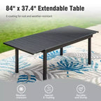 Captiva Designs Tavolo da pranzo rettangolare espandibile con piano a doghe in acciaio e 6 eleganti sedie in metallo con schienale, 7 pezzi per patio