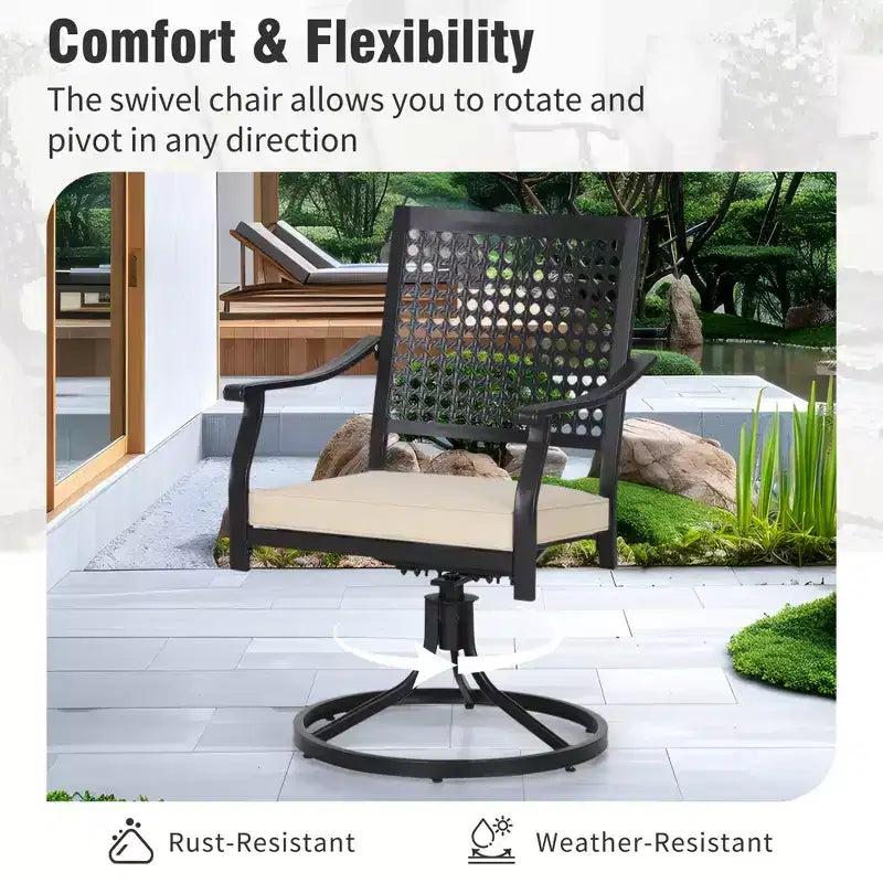 Captiva Designs Tavolo da pranzo rettangolare espandibile con piano a doghe in acciaio e 6 eleganti sedie in metallo con schienale, 7 pezzi per patio