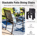 Captiva Designs Tavolo da pranzo rettangolare espandibile con piano a doghe in acciaio e 6 eleganti sedie in metallo con schienale, 7 pezzi per patio