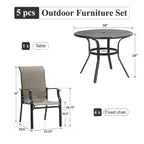 Captiva Designs Set da pranzo da 5 pezzi per esterni con tavolo rotondo in acciaio con piano a doghe nero e sedie a fionda con struttura in acciaio