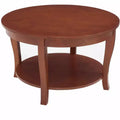 HomeRoots 30 Walnut Wood Round Coffee Table With Shelf