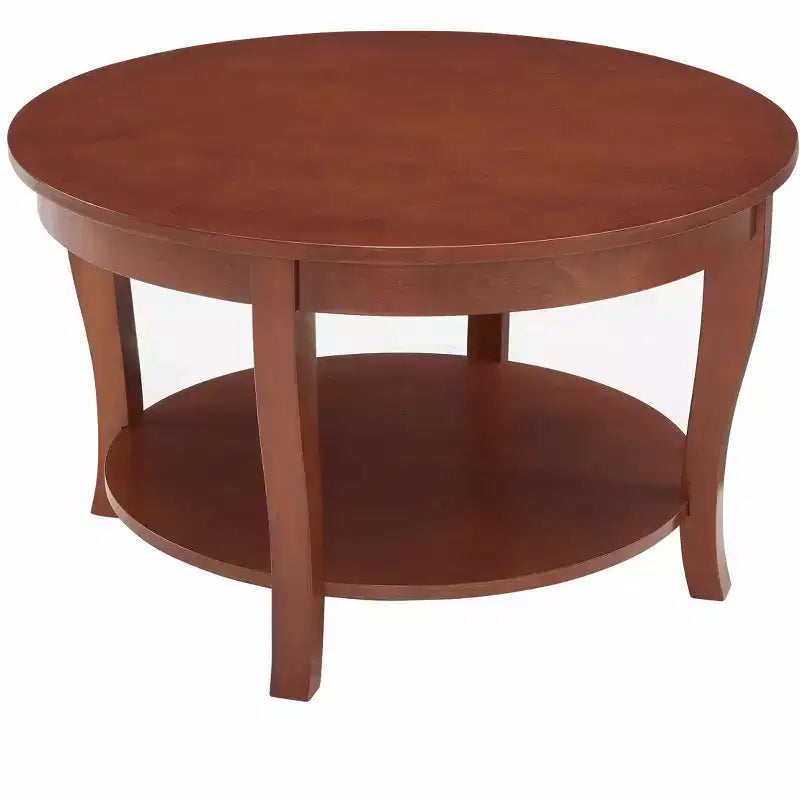 HomeRoots 30 Walnut Wood Round Coffee Table With Shelf